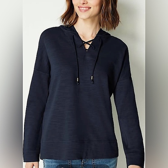 J. Jill Tops Jjill Navy Blue Lace Up Hoodie Size Large Poshmark
